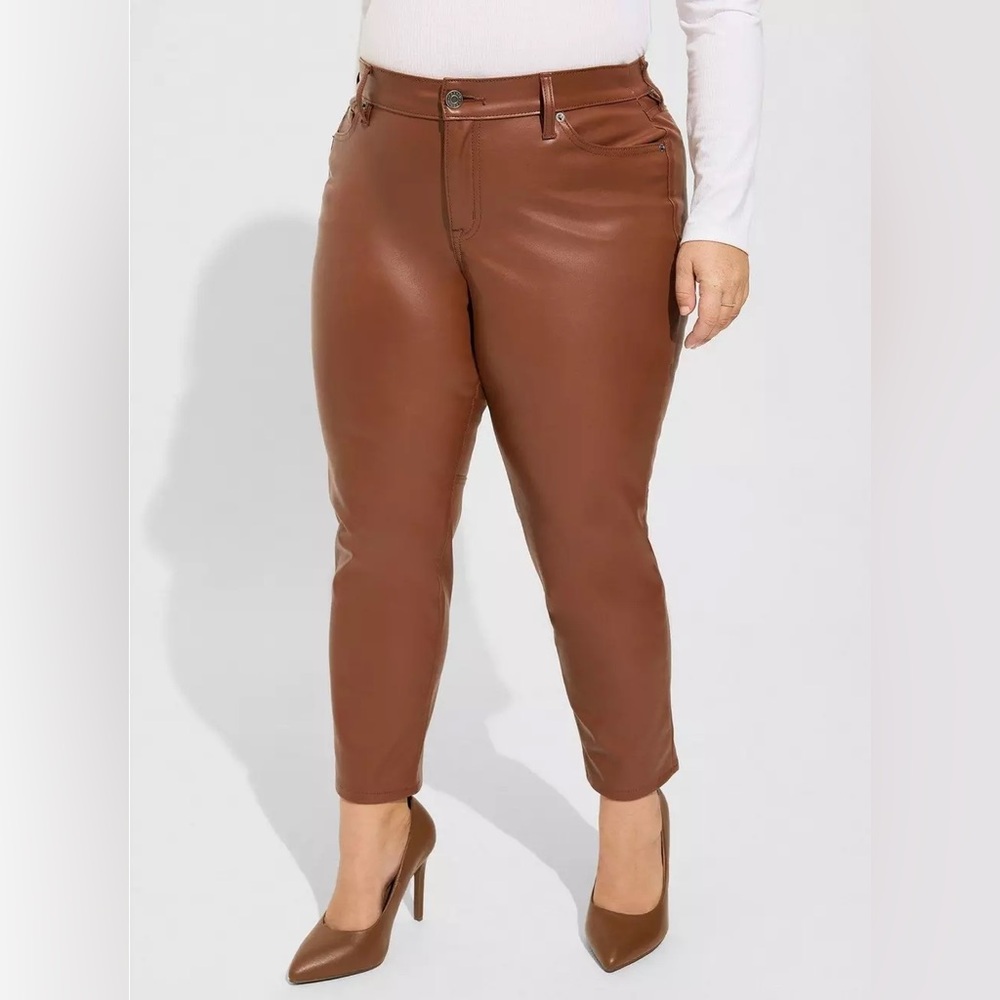 Torrid Perfect Skinny Faux Leather Mid Rise Pant Brown 24R